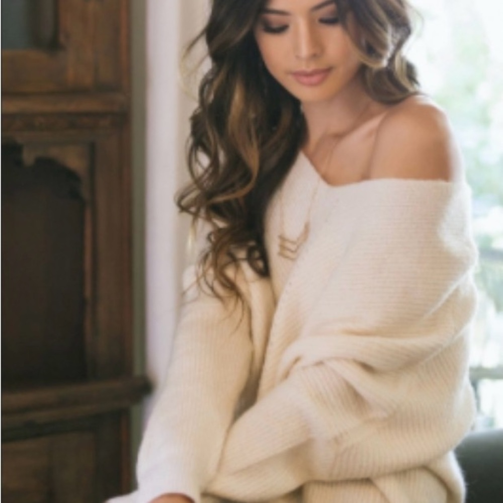 Elegant Cream Knit Pullover Sweater | Dreamers by Debut | Morning Lavender